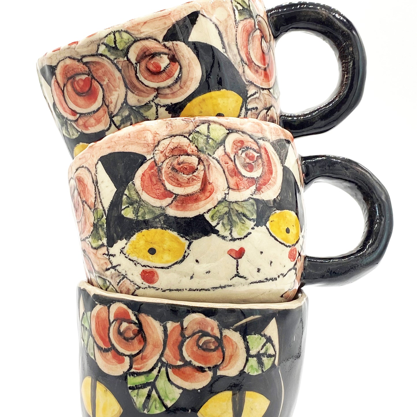 Ceramic Mug with roses and cat motif