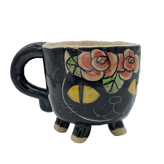 Black Ceramic Mug with cat motif